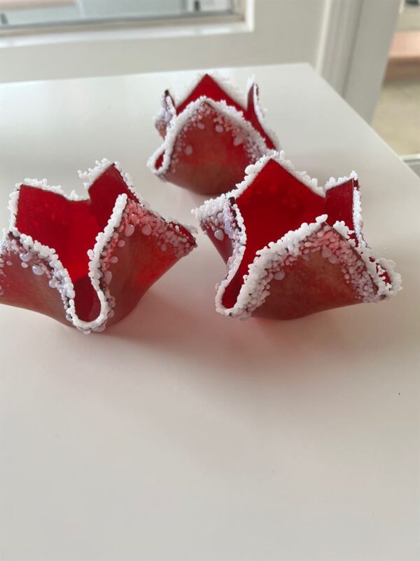 Red with white lace votive holders